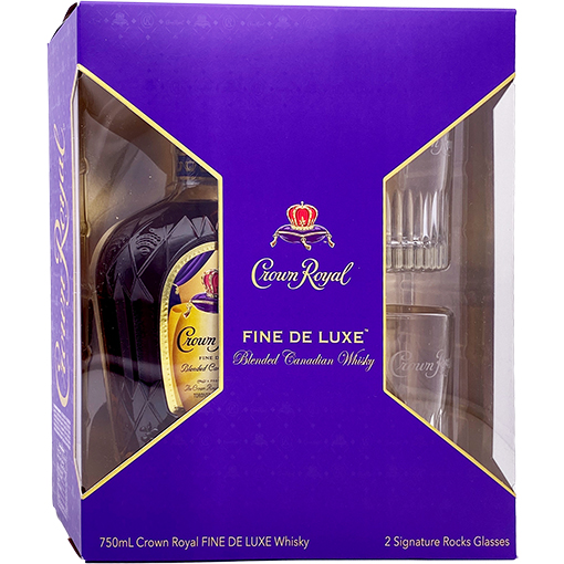 Crown Royal Fine Deluxe Whiskey Gift Set with 2 Rock Glasses