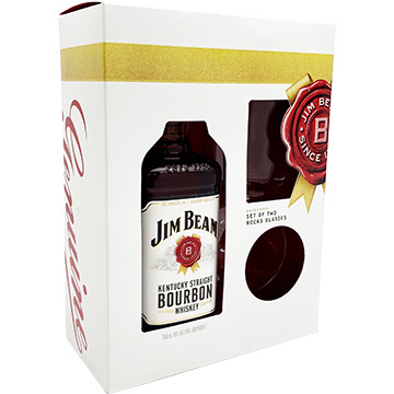 Jim Beam Bourbon Whiskey Gift Set with 2 Rock Glasses