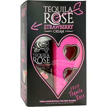Tequila Rose Strawberry Cream Liqueur Gift Set with 2 Shot Glasses