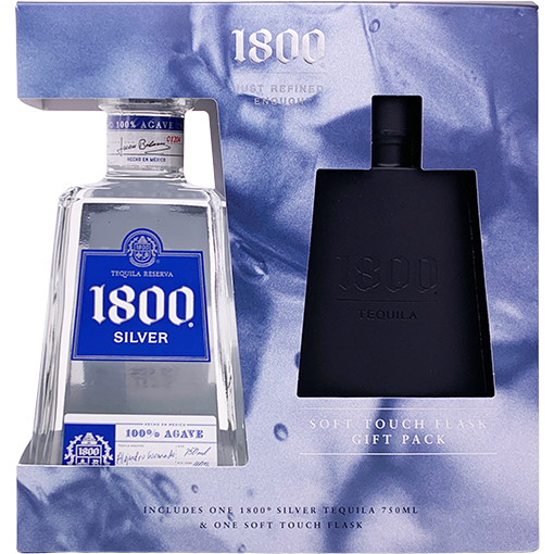 1800 Silver Tequila Gift Set with Flask GotoLiquorStore
