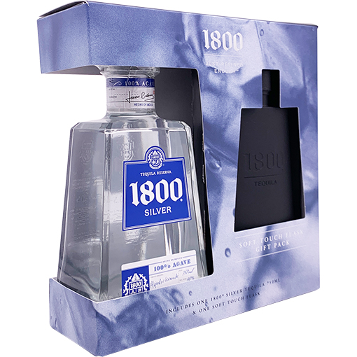 1800 Silver Tequila Gift Set with Flask GotoLiquorStore