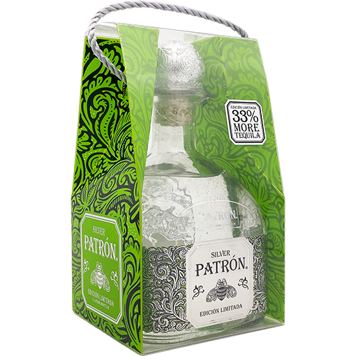 One Empty 1 Liter Limited Patron Silver Tequila Bottle with Cork & Plastic Case 