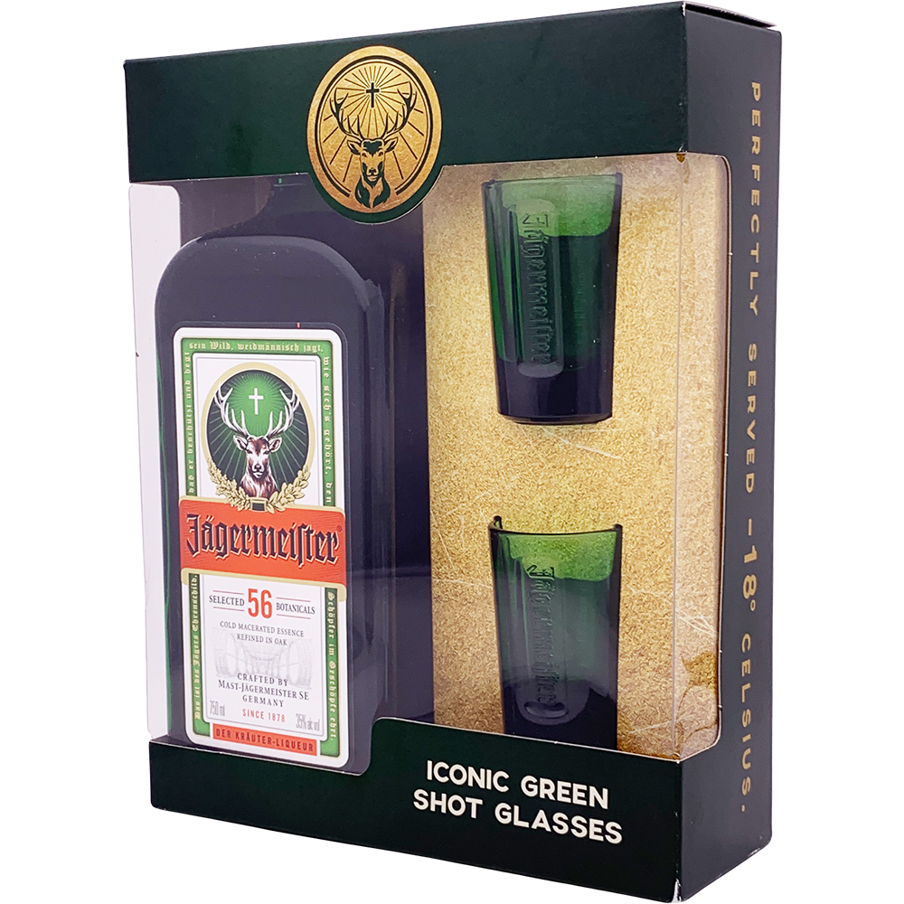 Jagermeister with 2 Green Shot Glasses | GotoLiquorStore