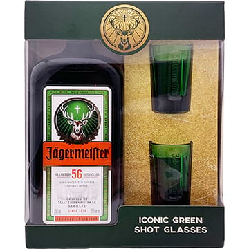 Jagermeister with 2 Green Shot Glasses