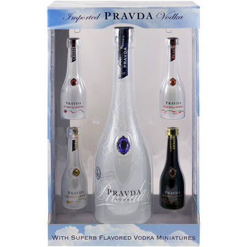 Pravda Vodka with 4 Flavored Miniature Gift Pack