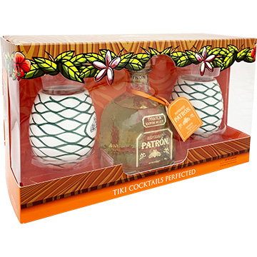 Patron Reposado Tequila Gift Set with Two Tiki Mugs