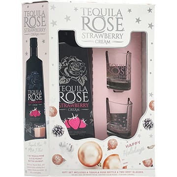 Tequila Rose Strawberry Cream Liqueur Holiday Gift Set with 2 Shot Glasses