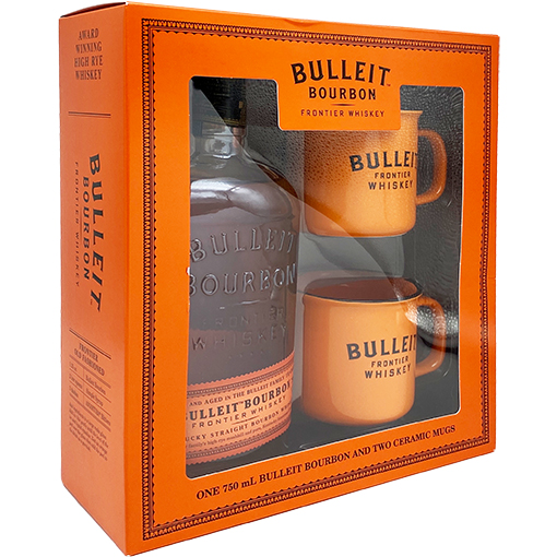 Bulleit Bourbon Whiskey Gift Set with 2 Ceramic Mugs