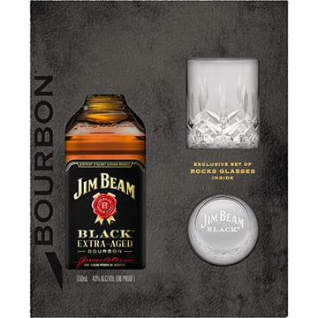 Jim Beam Black Extra Aged Bourbon Gift Set with 2 Rock Glasses