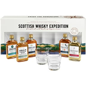 Classic Malts Scottish Whiskey Expedition Gift Pack with 2 Premium Glasses