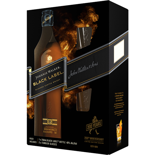 Johnnie Walker Black Label 12 Year Old - 200th Anniversary Limited Edition  Gift Set with 2 Tumbler Glasses