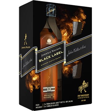 Johnnie Walker Black Label 12 Year Old - 200th Anniversary Limited Edition Gift Set with 2 Tumbler Glasses