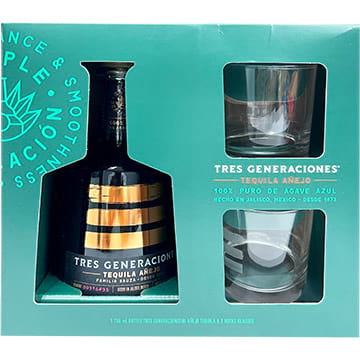 Sauza Tres Generaciones Anejo Tequila Gift Set with 2 Rock Glasses