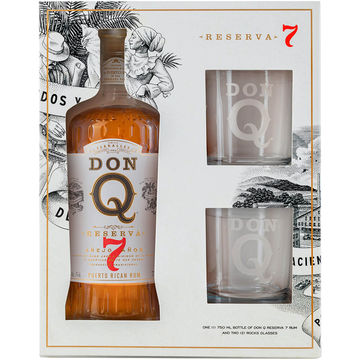 Don Q Reserva 7 Year Old Rum Gift Set with 2 Rocks Glasses