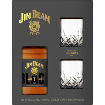 Jim Beam Black 7 Year Old Bourbon Gift Set with 2 Rock Glasses