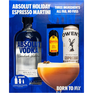 Absolut Vodka Gift Set with Owen's Espresso Martini Mix & Kahlua