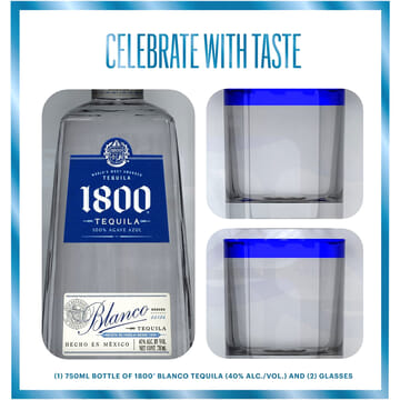 1800 Silver Tequila Gift Set with 2 Rocks Glasses